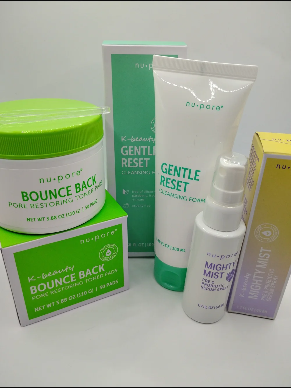 K Beauty Gentle Reset Cleansing Foam + Bounce Back Toner Pads Set + Mighty Mist